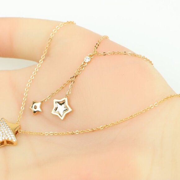 Rose Gold Double Layer Star Charm Necklace – Elegant & Stylish, XPNL0394 - Picture 4 of 13